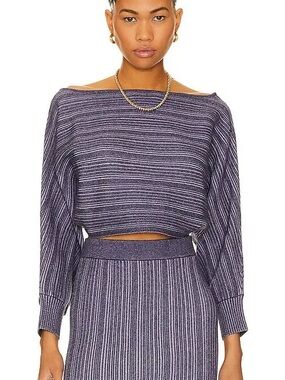 MISA Striped Boatneck Knit Crop Sweater in Purple Cashmere and Cotton NEW